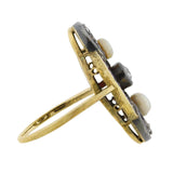 Victorian 14kt/Sterling Diamond, Ruby + Pearl Ring