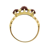 Victorian Style 14kt Faceted Garnet + Diamond 3 Stone Ring