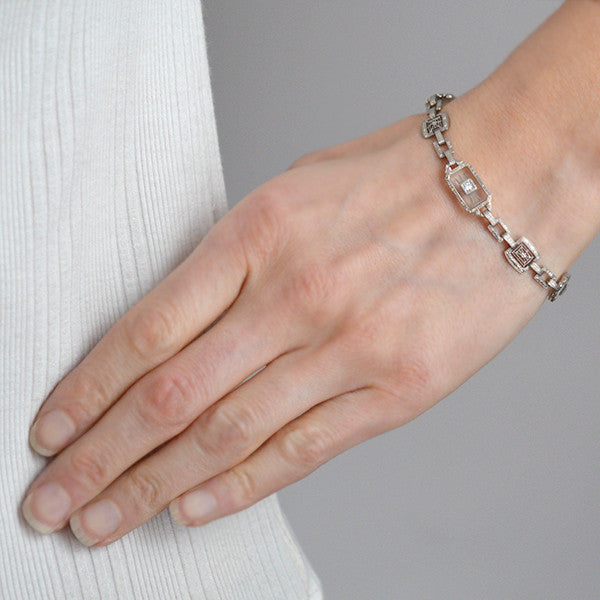 Art Deco 14kt Rock Crystal Sapphire & Diamond Bracelet