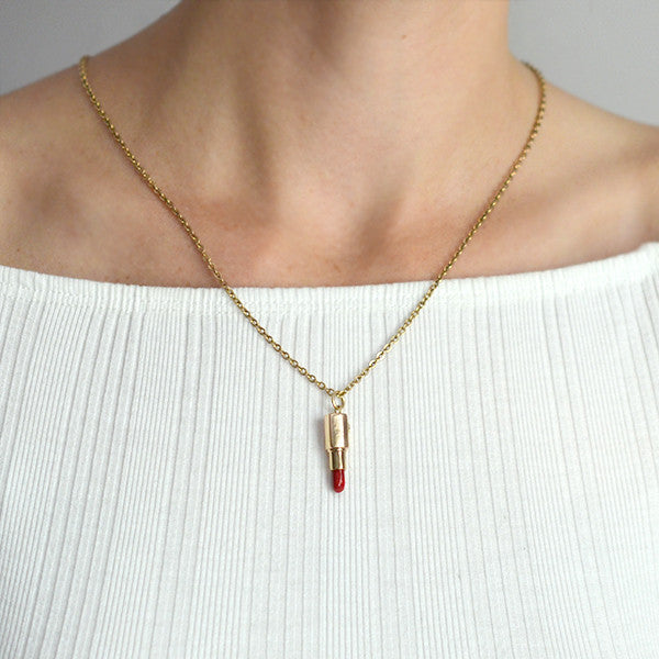 Vintage 14kt Enamel Red Lipstick Charm