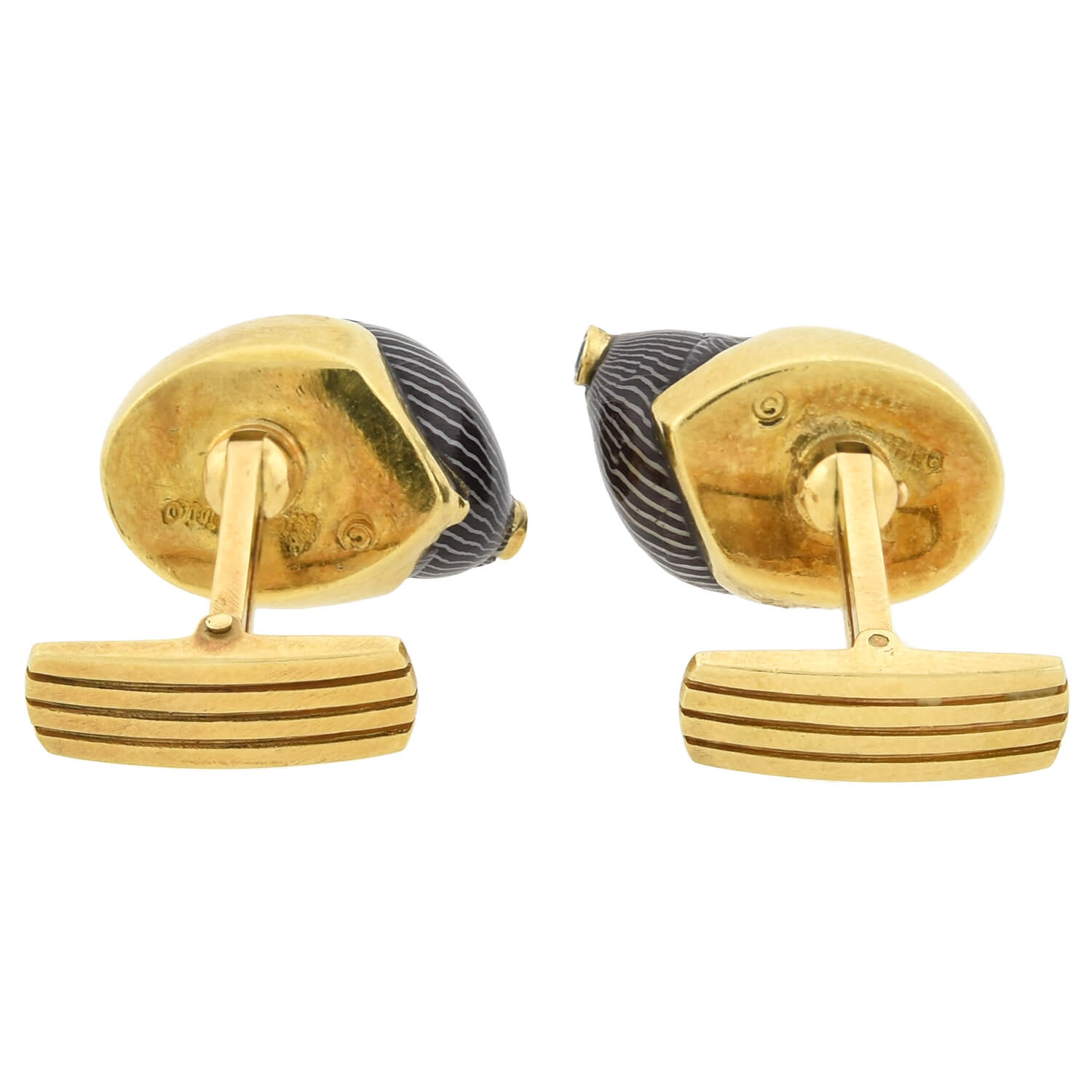 RENATO CIPULLO Estate 18kt Netrite Zebra Snail Shell + Sapphire Cufflinks