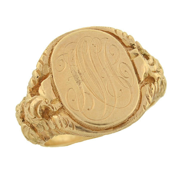 Victorian 14kt Eagle and Globe Repousse Signet Ring