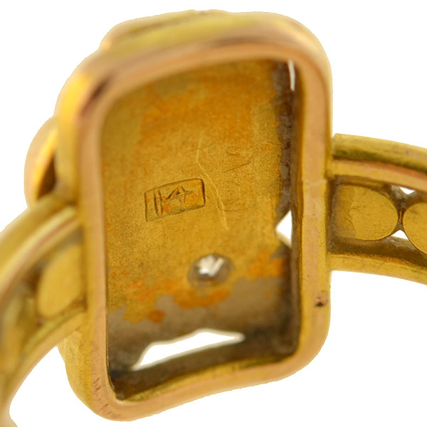 Art Nouveau 14k Garnet + Diamond Repousse Woman Ring