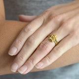 Art Nouveau 14k Garnet + Diamond Repousse Woman Ring