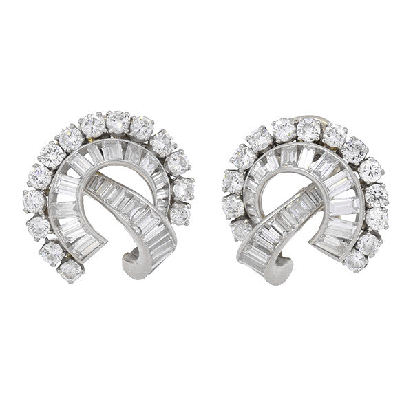 Retro Platinum & 14kt Diamond Clip Earrings 6.52ctw