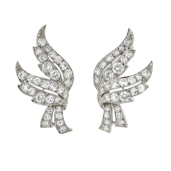 Retro 18kt White Gold & Diamond Wing Earrings