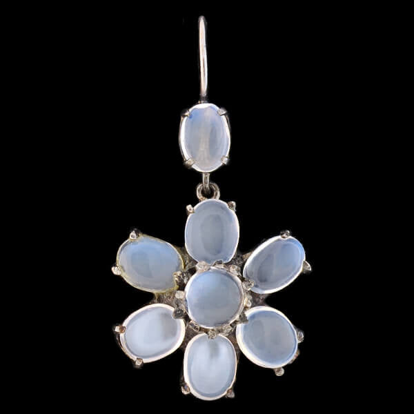 Retro Sterling Silver Moonstone Flower Earrings