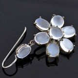 Retro Sterling Silver Moonstone Flower Earrings