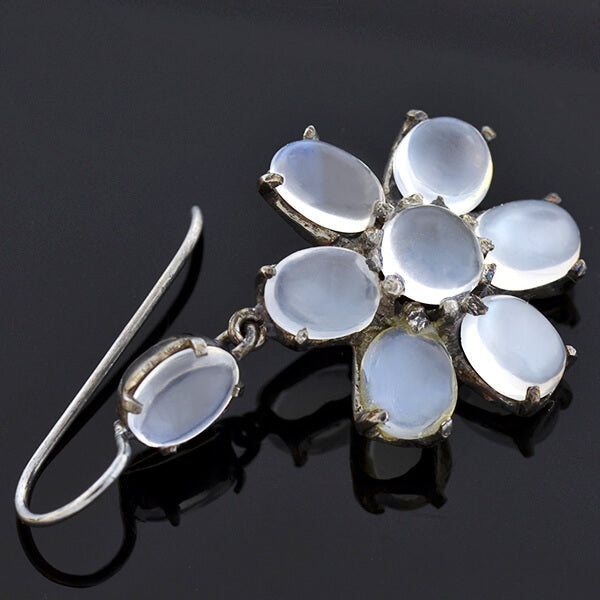 Retro Sterling Silver Moonstone Flower Earrings