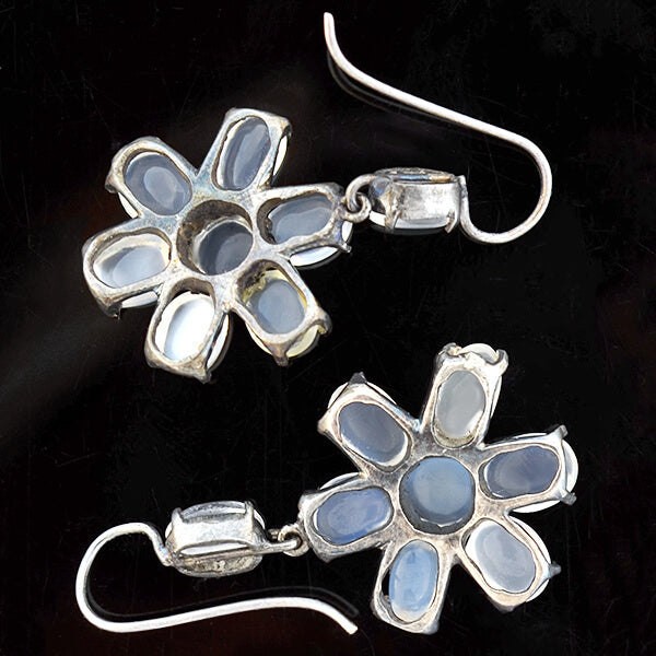 Retro Sterling Silver Moonstone Flower Earrings