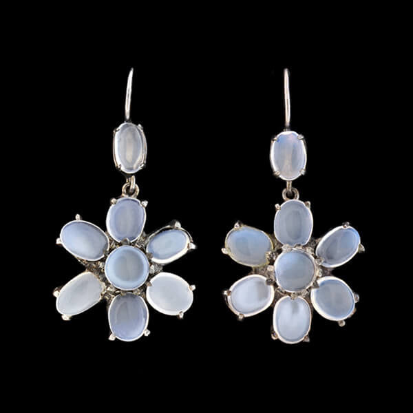 Retro Sterling Silver Moonstone Flower Earrings