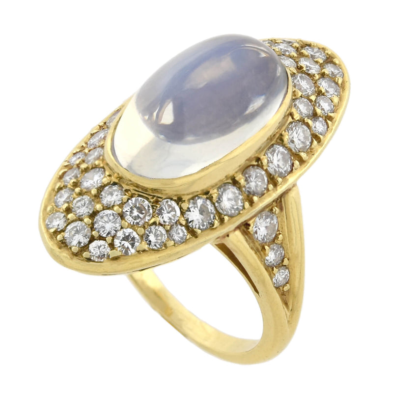 Retro Large 18kt Moonstone + Pavé Set Diamond Navette Ring