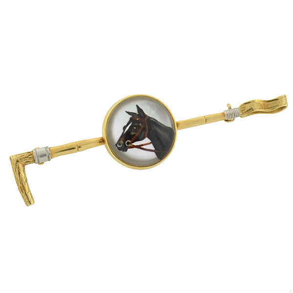 MARCUS & CO. 14kt Crystal Horse & Crop Hunting Pin