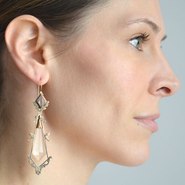 Victorian Long 14kt Faceted Rock Crystal Earrings