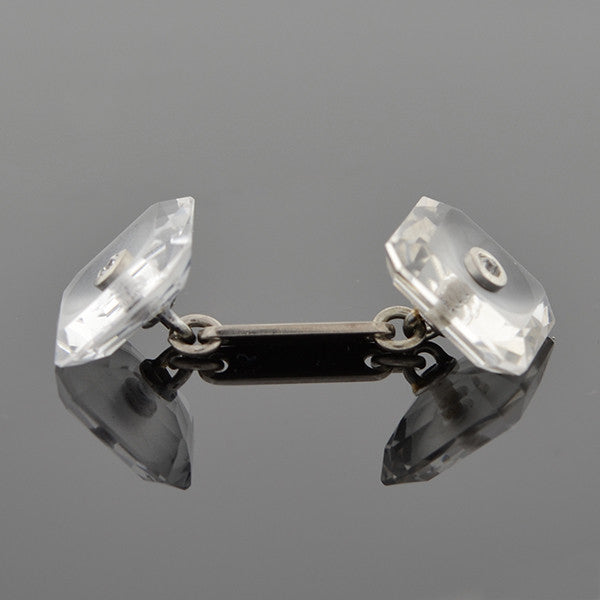 Art Deco 14kt Rock Quartz Crystal & Diamond Cufflinks