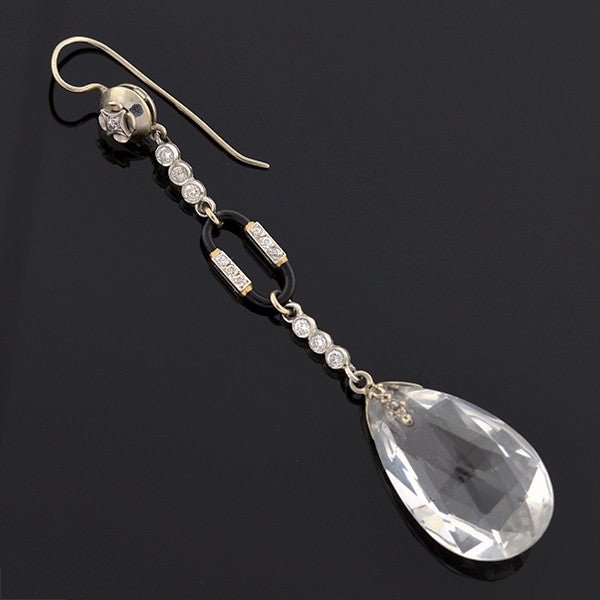 Art Deco 14kt Rock Quartz Crystal & Diamond Earrings