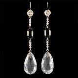 Art Deco 14kt Rock Quartz Crystal & Diamond Earrings