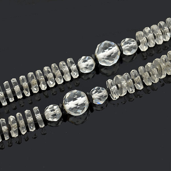 Art Deco 14kt Faceted Rock Quartz Crystal & Onyx Necklace 15"