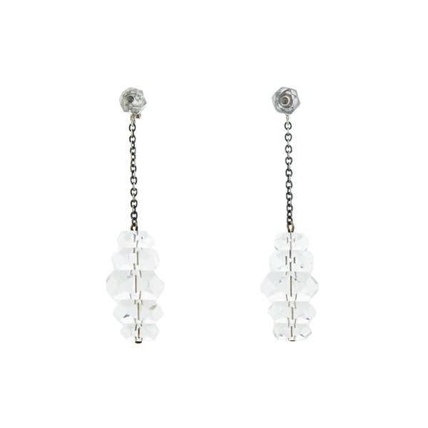 Retro Sterling + Rock Quartz Crystal Rondelle Dangle Earrings