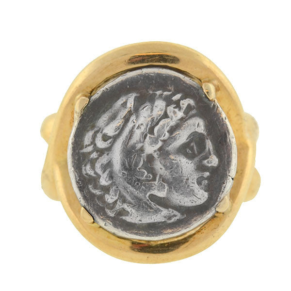 Estate 18kt & Silver Ancient Roman Style Coin Ring
