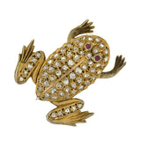 Late Victorian Silver Gilt Rose Cut Diamond & Ruby Frog Pin