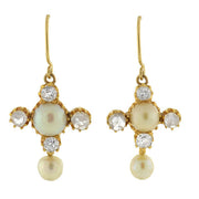 Victorian 14kt Rose & Mine Cut Diamond & Pearl Earrings
