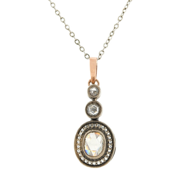 Victorian 14k/Sterling Holland Rose Cut Diamond Pendant Necklace