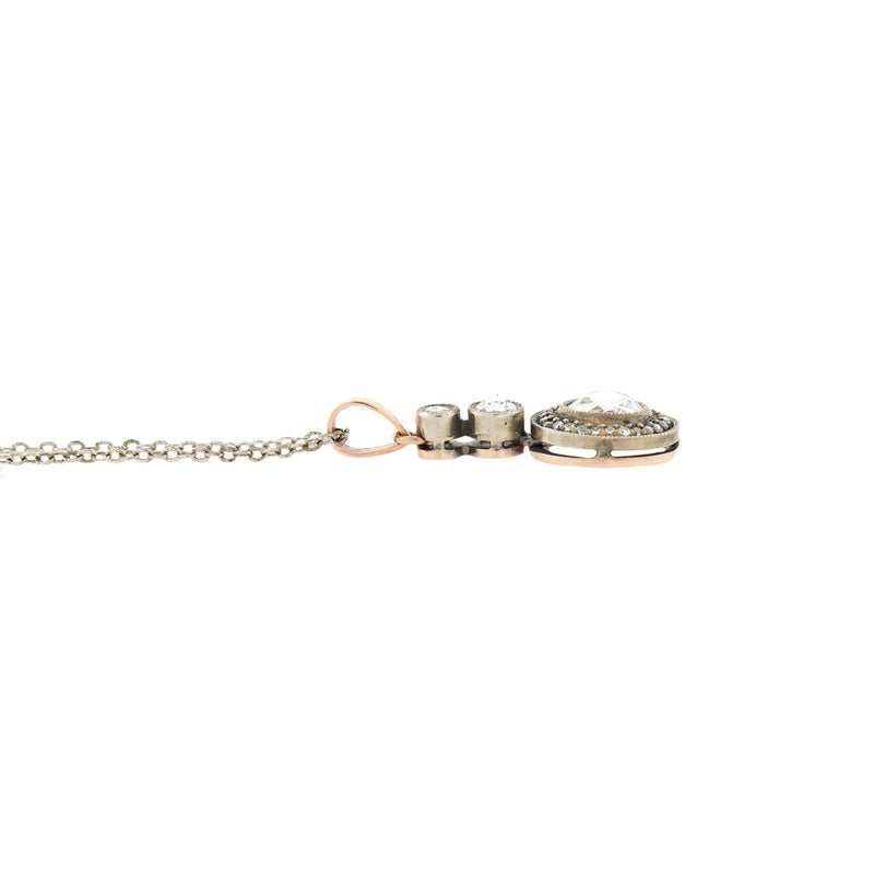 Victorian 14k/Sterling Holland Rose Cut Diamond Pendant Necklace