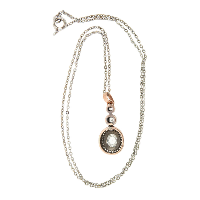 Victorian 14k/Sterling Holland Rose Cut Diamond Pendant Necklace