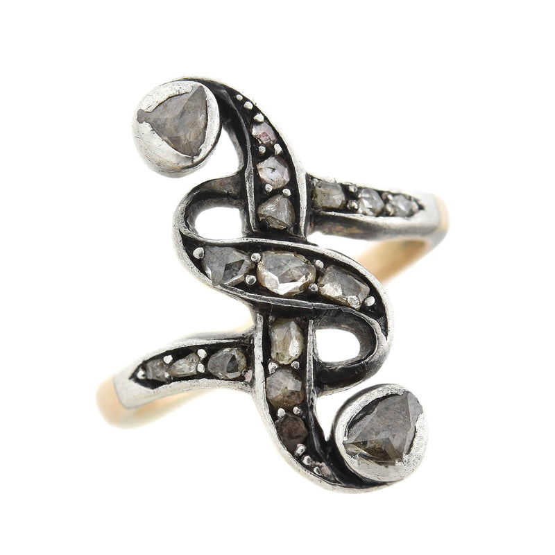 Victorian 14kt/Sterling + Diamond Ribbon Ring