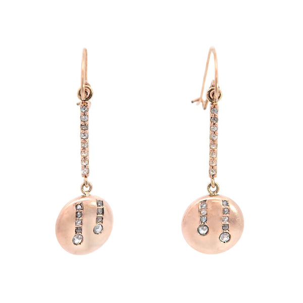 Victorian 14k Rose Cut Diamond Dangle Earrings