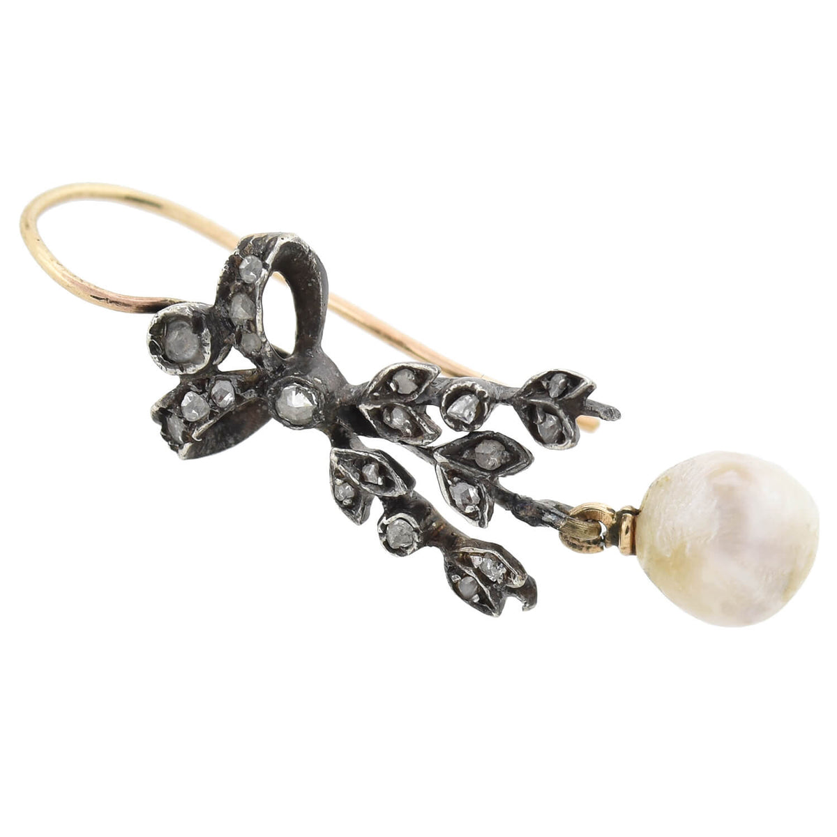 Victorian S/S 14kt Rose Cut Diamond + Pearl Earrings