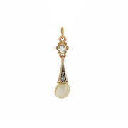 Victorian 14kt Rose Cut Diamond + Natural Pearl Pendant
