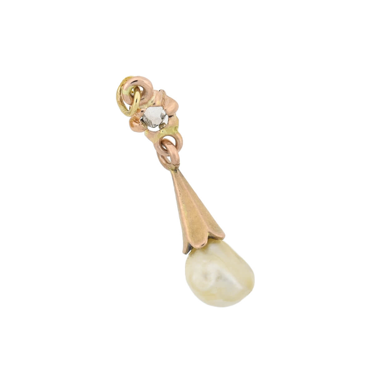 Victorian 14kt Rose Cut Diamond + Natural Pearl Pendant