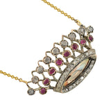 Victorian 14kt/Sterling Ruby & Rose Cut Diamond Crown Necklace