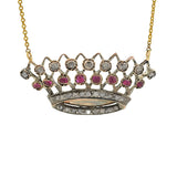 Victorian 14kt/Sterling Ruby & Rose Cut Diamond Crown Necklace