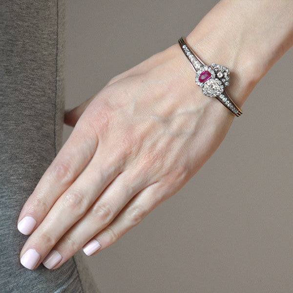 Rare Victorian No Heat Burmese Ruby & Diamond Bracelet/Pendant