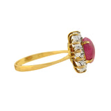 Late Art Deco 14kt 1ctw Ruby Cabochon Diamond Cluster Ring