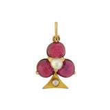 Art Nouveau Petite 15kt Burmese Ruby Pearl Trefoil Pendant