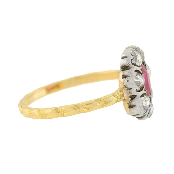 Victorian 15kt/Sterling Burmese Ruby & Diamond Cluster Ring