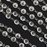 Art Deco Long Silver-Plated Crystal Chain Necklace 58"