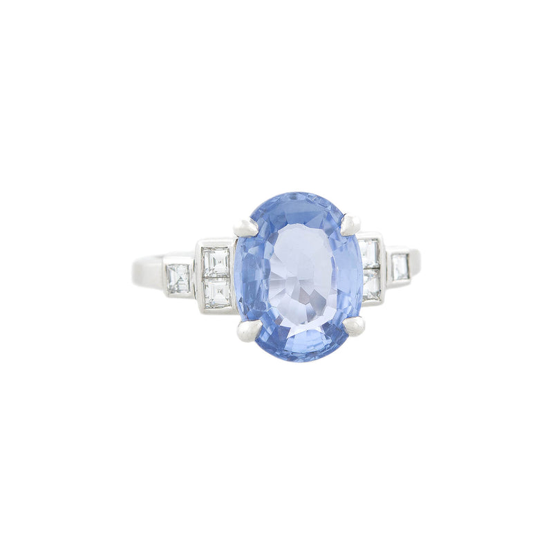 Estate Platinum No Heat Ceylon Sapphire + Diamond Ring 3.70ct