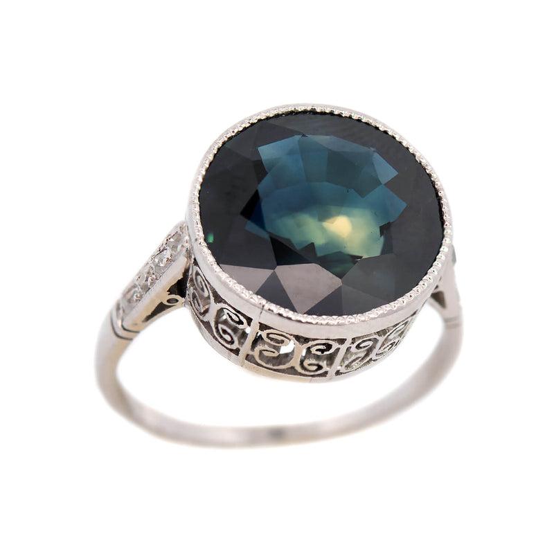 Art Deco Sapphire Filigree Ring 6.38ctw