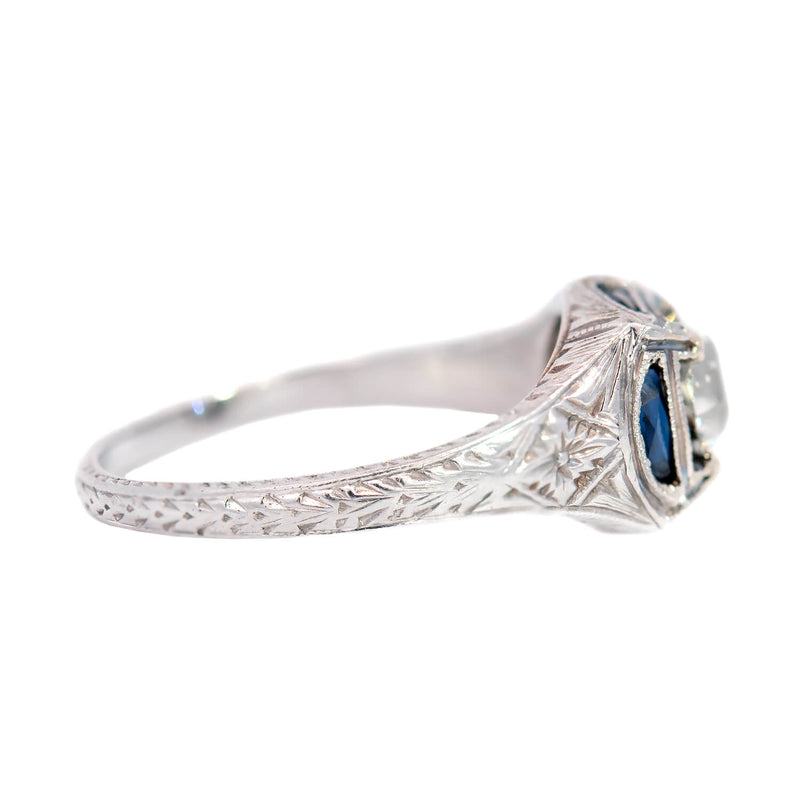 Art Deco 18k Sapphire + Diamond Engagement Ring