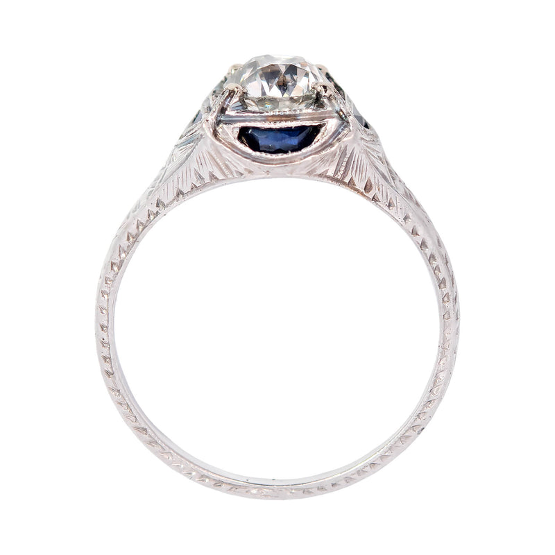 Art Deco 18k Sapphire + Diamond Engagement Ring