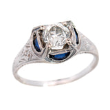 Art Deco 18k Sapphire + Diamond Engagement Ring