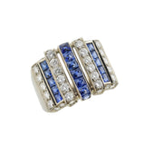 Art Deco 18kt Diamond + Sapphire Row Ring