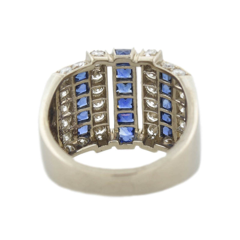 Art Deco 18kt Diamond + Sapphire Row Ring