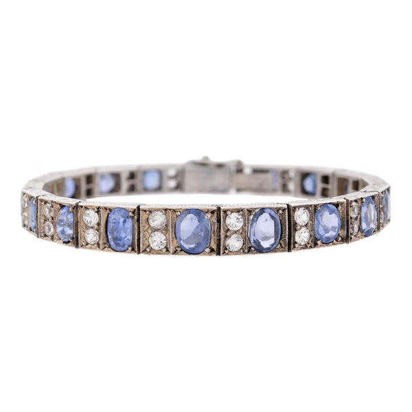 Art Deco Sterling + GIA No Heat Ceylon Sapphire Line Bracelet 10+ctw