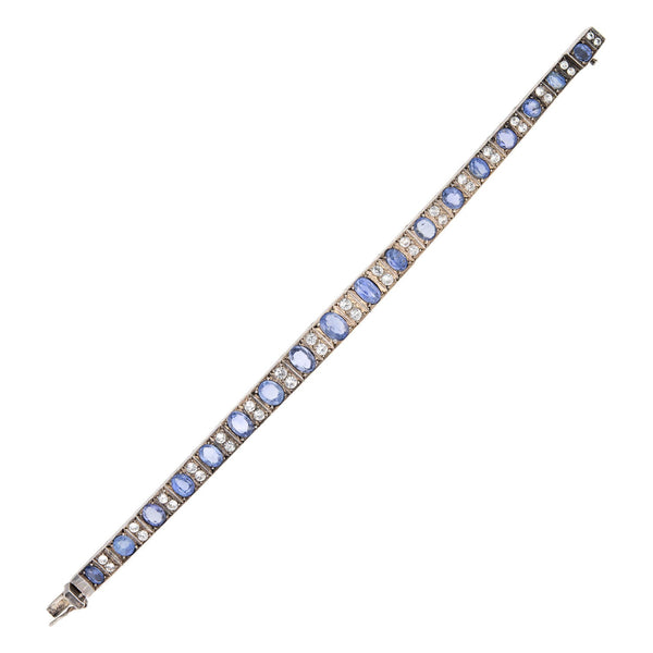 Art Deco Sterling + GIA No Heat Ceylon Sapphire Line Bracelet 10+ctw